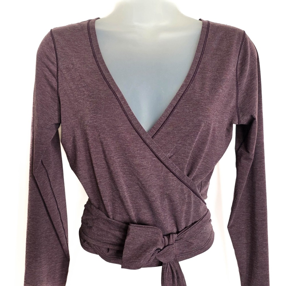 Lululemon Tied To It Wrap Top M Purple Black Cherry 2 Way Yoga Cropped